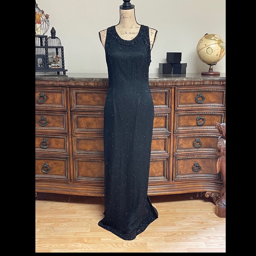 Vintage beaded silk gown Lawrence Kazar gown L